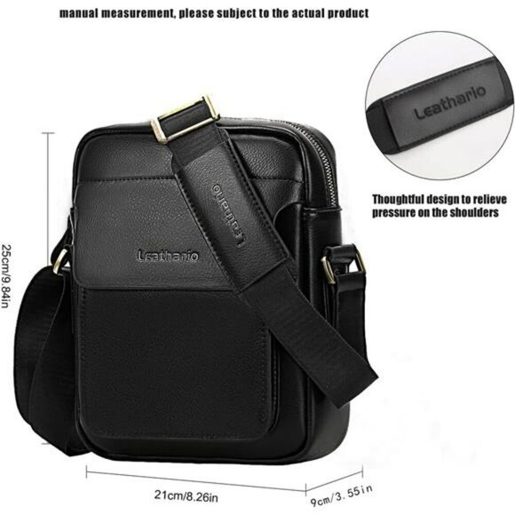 Leathario Crossbody Bag for Men Vegan Leather Messenger Shoulder Work Travel - Picture 2 of 7